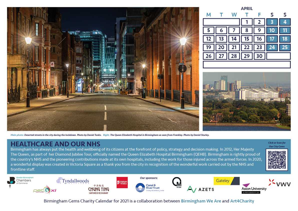 Birmingham Gems Charity Calendar 2020 - Download Version - April Healthcare and Our NHS